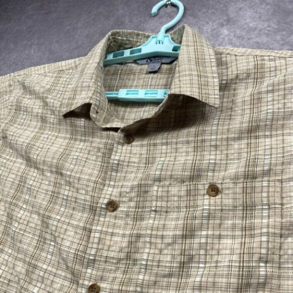 Gander Mountain Shirt Mens Large Tan Plaid Textured Modal Blend Cool Lightweight - Picture 4 of 10